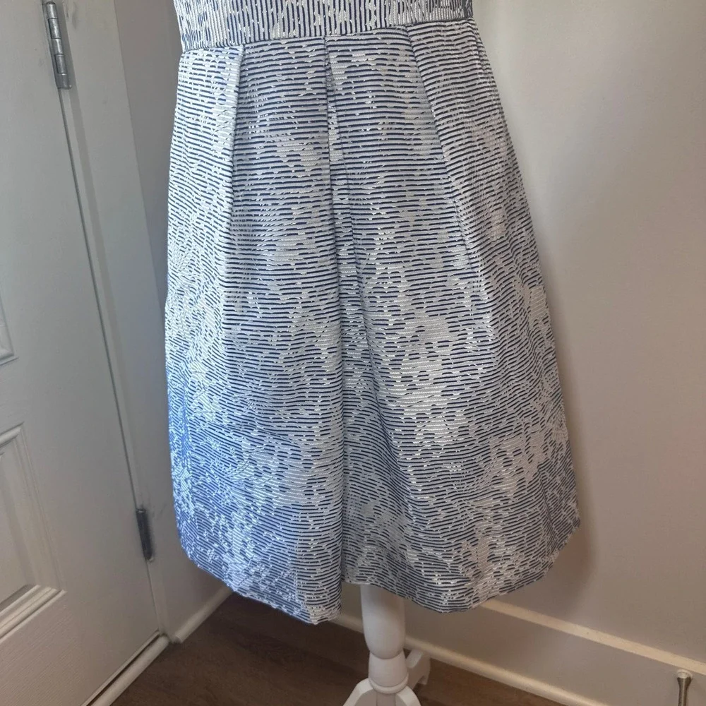 Kay Unger Jacquard Dress‎ Womens Lace Sequin Shimmer Blue Striped Size 4